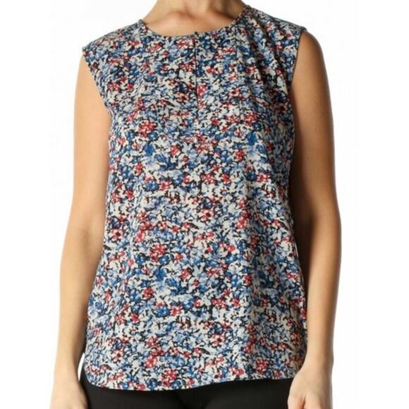 J. Crew Red White Blue Floral Lightweight Chiffon Sleeveless Blouse Size 12 - Picture 1 of 9